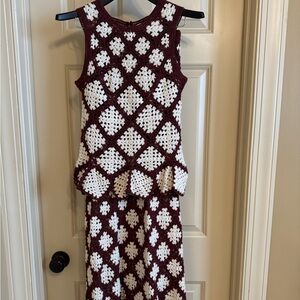 Elegant Crochet Skirt Set in Burgundy and White